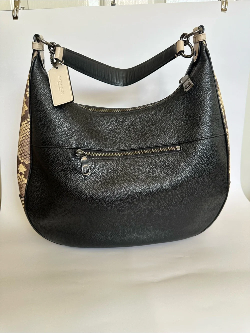 Coach Harley hobo and crossbody in pebbled black leather and Snake Print